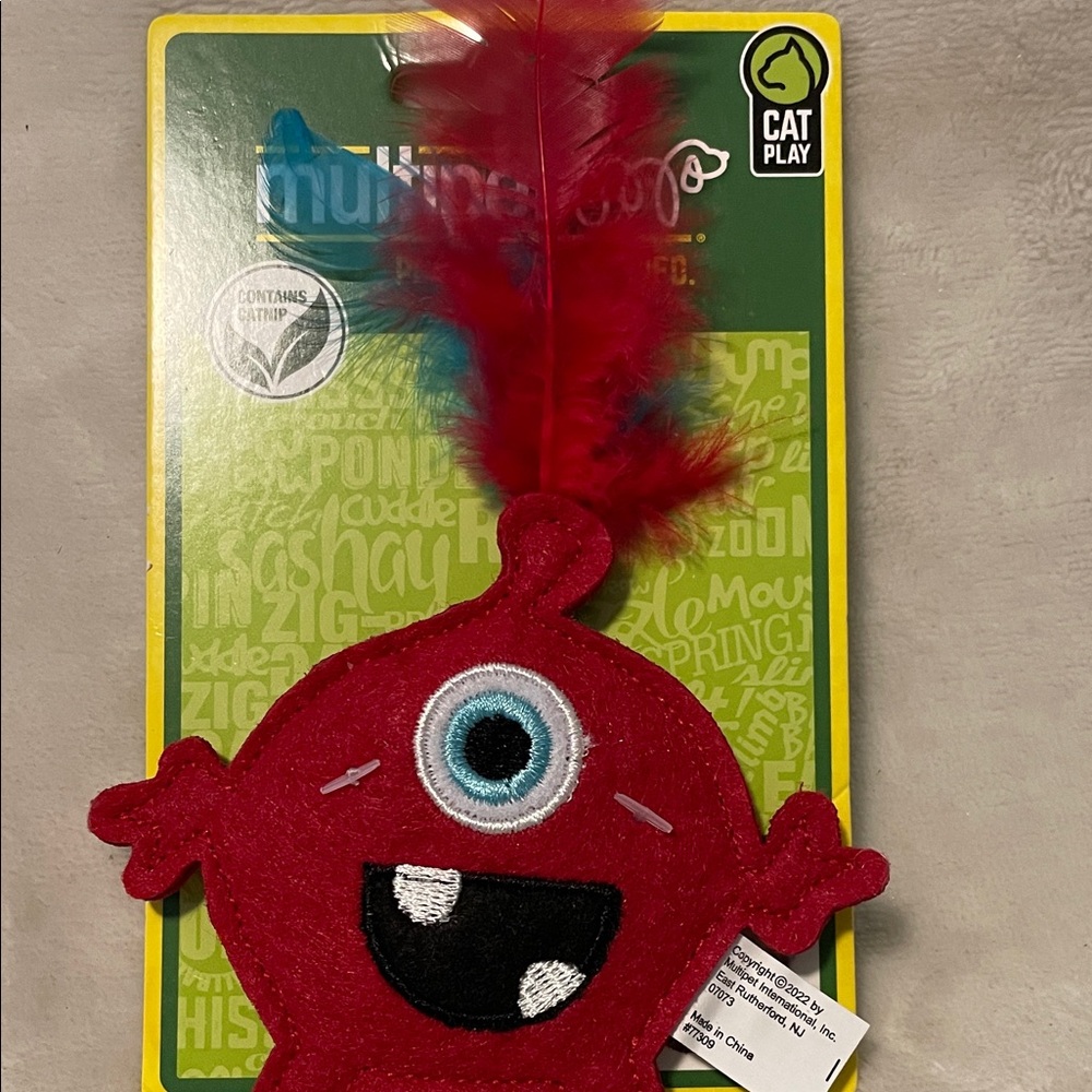 Red Monster Cat Toy with Feather